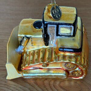 Farm Western Christmas tree  glass ornament Golden bulldozer